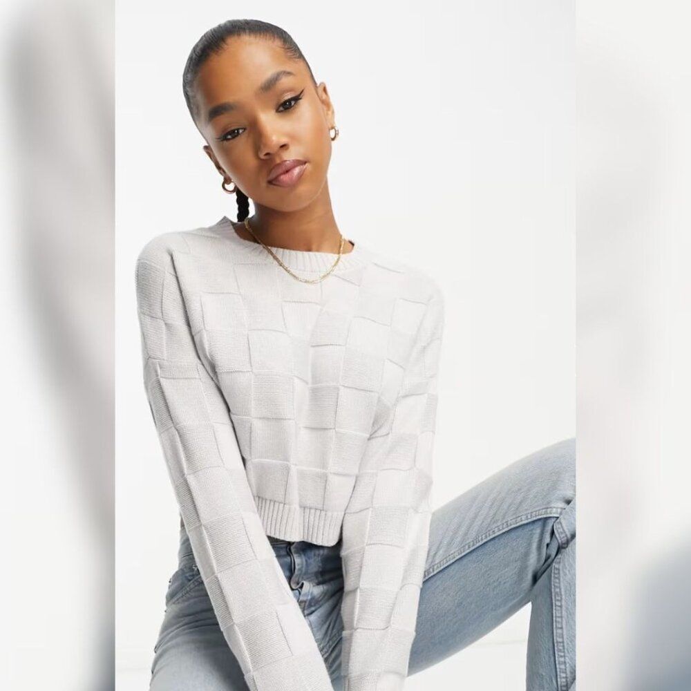Hollister Crewneck Cropped Sweater - White, Large (L)